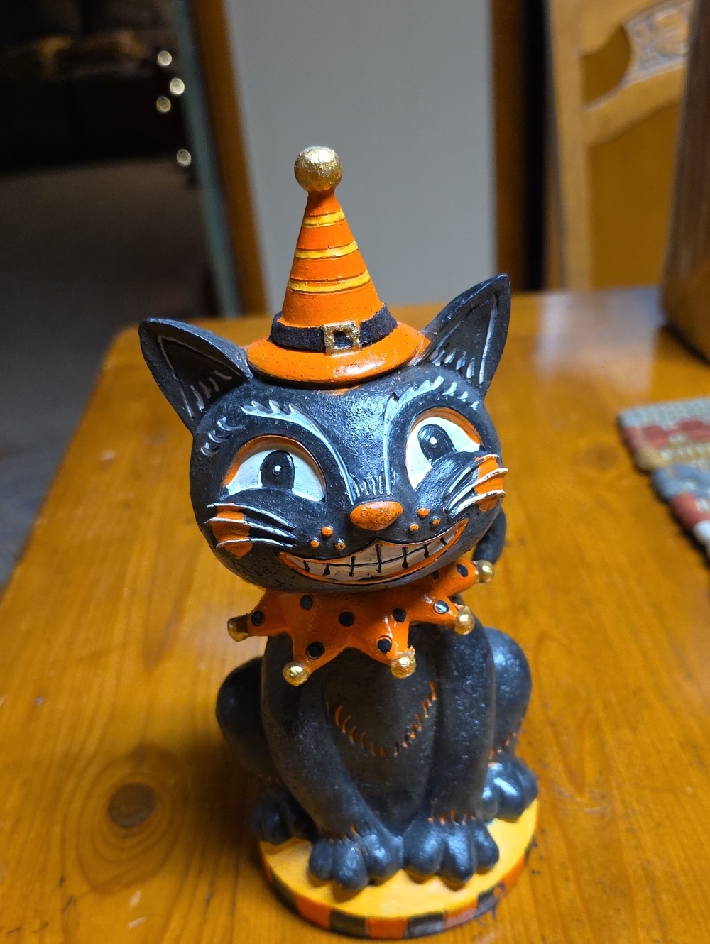 Halloween Vintage Look Cat Figurine with Festive Hat